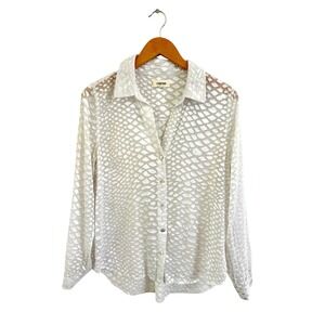 L'AGENCE White Burnout Animal Print Sheer Button Down Blouse Shirt Womens Medium